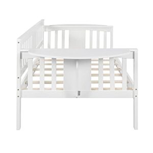 Woanke Twin Size Daybed, Wooden Daybed Frame with Wood Slat Support, Dual-use Sturdy Sofa Bed for Bedroom Living Room, White