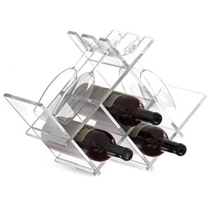 crehnil small space acrylic wine rack insert for cabinet built in vertical 3 bottle countertop table top bottle with glass holder stand modern counter tower shelf
