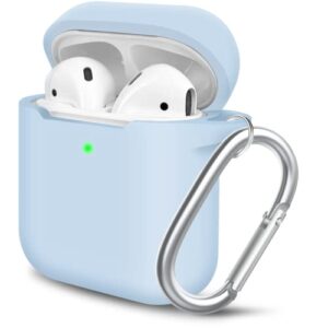 woyinger airpods case cover, soft silicone protective cover with buckle for women men compatible with apple airpods 2nd 1st generation charging case, front led visible，sky blue