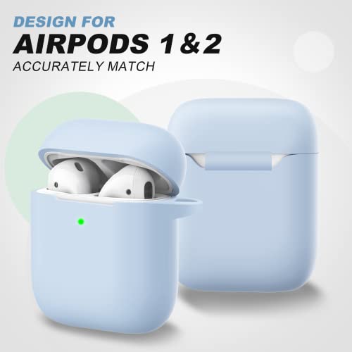 Woyinger AirPods Case Cover, Soft Silicone Protective Cover with Buckle for Women Men Compatible with Apple AirPods 2nd 1st Generation Charging Case, Front LED Visible，Sky Blue