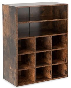 haioou shoe cubby, 9-cube stackable wood shoe rack organizer 5-tier freestanding wooden shoe stand with 2 storage shelf for 10-15 pairs, ideal for apartment entryway closet organization - rustic brown