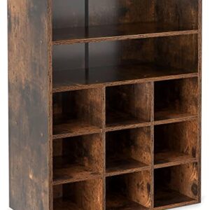 HAIOOU Shoe Cubby, 9-Cube Stackable Wood Shoe Rack Organizer 5-Tier Freestanding Wooden Shoe Stand with 2 Storage Shelf for 10-15 Pairs, Ideal for Apartment Entryway Closet Organization - Rustic Brown