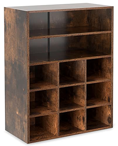 HAIOOU Shoe Cubby, 9-Cube Stackable Wood Shoe Rack Organizer 5-Tier Freestanding Wooden Shoe Stand with 2 Storage Shelf for 10-15 Pairs, Ideal for Apartment Entryway Closet Organization - Rustic Brown