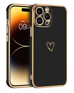 bentoben iphone 14 pro case, cute heart pattern slim 14 pro charging case, soft flexible shockproof tpu bumper women girl non-slip lightweight protective phone cover for iphone 14 pro 6.1", black/gold