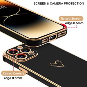 BENTOBEN iPhone 14 Pro Case, Cute Heart Pattern Slim 14 Pro Charging Case, Soft Flexible Shockproof TPU Bumper Women Girl Non-Slip Lightweight Protective Phone Cover for iPhone 14 Pro 6.1", Black/Gold