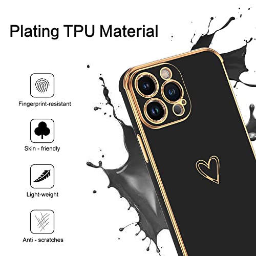 BENTOBEN iPhone 14 Pro Case, Cute Heart Pattern Slim 14 Pro Charging Case, Soft Flexible Shockproof TPU Bumper Women Girl Non-Slip Lightweight Protective Phone Cover for iPhone 14 Pro 6.1", Black/Gold