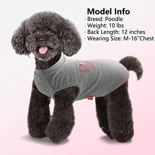 KYEESE Waffle Dog Shirts for Small Dogs Soft Stretchy Dog T-shirts Lightweight Dog Tank Top Sleeveless Dog Vest Breathable Cat Shirt Puppy Clothes with Small Pocket Decorations and Plaid Patchwork