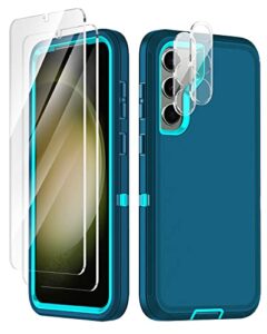 i-honva for samsung galaxy s23 case,galaxy s23 case 6.1" with 2 pack tempered glass screen protector+2 pack camera lens protector heavy duty shockproof 3-layer full body protection case,turquoise