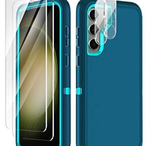 I-HONVA for Samsung Galaxy S23 Case,Galaxy S23 case 6.1" with 2 Pack Tempered Glass Screen Protector+2 Pack Camera Lens Protector Heavy Duty Shockproof 3-Layer Full Body Protection Case,Turquoise