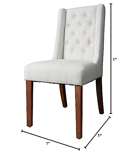 Morhome Upholstered Dining Set of 2 Elegant Tufted Fabric Parsons Chair with Solid Wood Legs, White