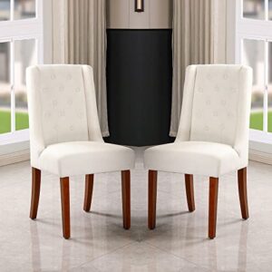 morhome upholstered dining set of 2 elegant tufted fabric parsons chair with solid wood legs, white