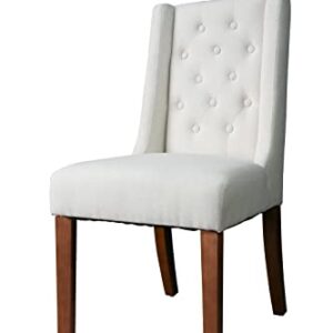 Morhome Upholstered Dining Set of 2 Elegant Tufted Fabric Parsons Chair with Solid Wood Legs, White