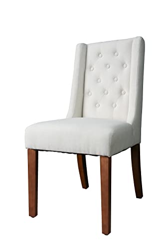 Morhome Upholstered Dining Set of 2 Elegant Tufted Fabric Parsons Chair with Solid Wood Legs, White