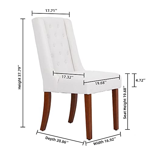 Morhome Upholstered Dining Set of 2 Elegant Tufted Fabric Parsons Chair with Solid Wood Legs, White