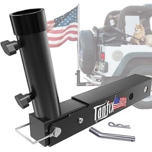 tanfix foldable hitch mount flagpole holder | all metal heavy- duty, fits standard 2" trailer hitch, compatible with jeep, truck, suv, rv, pickup, camper trailer (one flagpole)