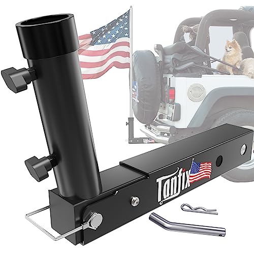 Tanfix Foldable Hitch Mount Flagpole Holder | All Metal Heavy- Duty, Fits Standard 2" Trailer Hitch, Compatible with Jeep, Truck, SUV, RV, Pickup, Camper Trailer (ONE Flagpole)