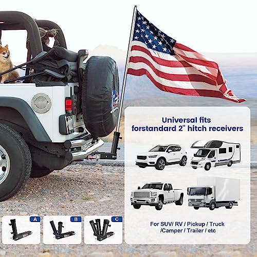 Tanfix Foldable Hitch Mount Flagpole Holder | All Metal Heavy- Duty, Fits Standard 2" Trailer Hitch, Compatible with Jeep, Truck, SUV, RV, Pickup, Camper Trailer (ONE Flagpole)