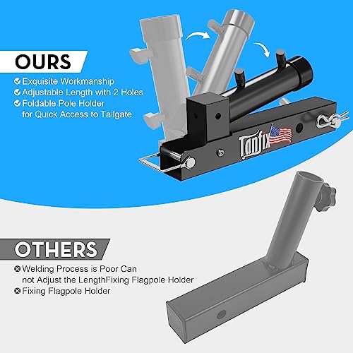 Tanfix Foldable Hitch Mount Flagpole Holder | All Metal Heavy- Duty, Fits Standard 2" Trailer Hitch, Compatible with Jeep, Truck, SUV, RV, Pickup, Camper Trailer (ONE Flagpole)