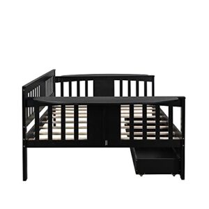 ODC Full Daybed with 2 Storage Drawers, Solid Wood Daybed Frame with Foldable Tables, Multi-Functional Sofa Bed, Daybed for Kids/Guest Bedroom, No Box Spring Required