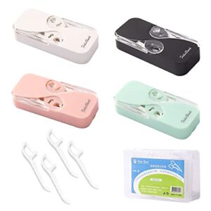 portable floss dispenser, with a box of dental floss,dispenser automatic dental floss picks cases for teeth cleaning,floss dispenser refillable(4 color with a box of dental floss)