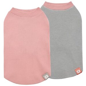 kyeese 2pack dog shirts waffle for small dogs soft stretchy dog t-shirts lightweight dog tank top sleeveless dog vest breathable, large, pink+grey