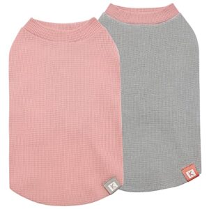 KYEESE 2Pack Dog Shirts Waffle for Small Dogs Soft Stretchy Dog T-Shirts Lightweight Dog Tank Top Sleeveless Dog Vest Breathable, Large, Pink+Grey