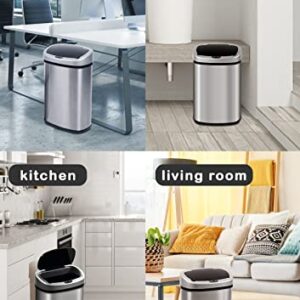 Automatic Trash Can, 13 Gallon Kitchen Trash Can, Touchfree Garbage Cans for Kitchen, Stainless Steel Trash Can with Lid, Large Motion Sensor Trash Cans, Tall Electric Metal Garbage Can for Office