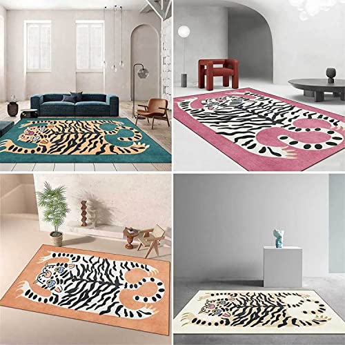 Pink Cartoon Tiger Rug for Living Room 4x6 ft Vintage Boho Rug for Bedroom Washable Funky Boys Girls Room Carpet Non-Slip Cute Abstract Modern Mats