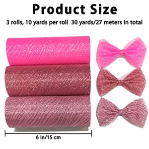 Glitter Wavy Tulle Fabric 3 Rolls 6 Inch by 30 Yards Total Sparkle Mesh Netting Fabric Ribbon Spool for Wedding Birthday Party Baby Shower Decorations DIY Tutus Petticoat Tulle Skirt Table Skirt