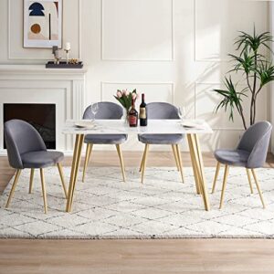 ivinta White Marble Dining Table, Modern Rectangle 55 inch Dining Room Table for 4/6, White Dining Table with Gold Hairpin Legs, Italian Type Simple Tea Table, Kitchen Table (Easy Assembly) (White)