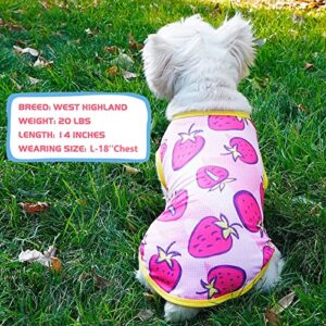 KYEESE 2 Pack Dogs Shirts Quick Dry Lightweight Dog T-Shirts with Reflective Label Tank Top Sleeveless Dog Vest for Small Dogs Puppy Clothes Strawberry Pattern Great for Summer, Large, Strawberry+Rose