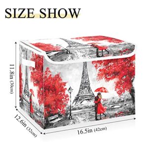 Oil Painting Paris European City Landscape Storage Bins for Closet, Collapsible Storage Baskets with Lids and Handles for Shelves Closet Home Decor