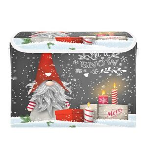 xigua winter christmas gnome storage bins with lids foldable large cube storage boxes with handles for home bedroom closet office (16.5x12.6x11.8 in)