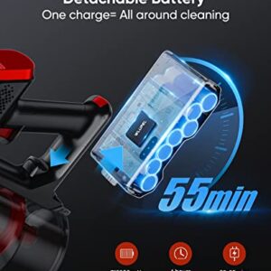 WLUPEL Cordless Vacuum Cleaner, 33kPa Stick Vacuum Cleaner, 400W Powerful Handheld Vacuum with LED Touch Display, 55mins Runtime for Pet Hair, Carpet and Hardwood Floor(Hero 8 Pro)