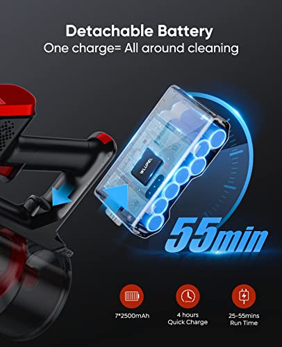 WLUPEL Cordless Vacuum Cleaner, 33kPa Stick Vacuum Cleaner, 400W Powerful Handheld Vacuum with LED Touch Display, 55mins Runtime for Pet Hair, Carpet and Hardwood Floor(Hero 8 Pro)