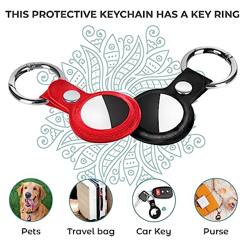 4 Pack Airtag Holder Leather Airtag Keychain with Loop Keyring, Airtag Protective case Includes 4 Screen Protector & 2 Dust Absorber, Airtag Holder Compatible with Apple airtag (Pack of 4)