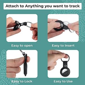 4 Pack Airtag Holder Leather Airtag Keychain with Loop Keyring, Airtag Protective case Includes 4 Screen Protector & 2 Dust Absorber, Airtag Holder Compatible with Apple airtag (Pack of 4)