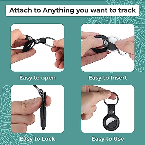 4 Pack Airtag Holder Leather Airtag Keychain with Loop Keyring, Airtag Protective case Includes 4 Screen Protector & 2 Dust Absorber, Airtag Holder Compatible with Apple airtag (Pack of 4)