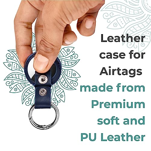 4 Pack Airtag Holder Leather Airtag Keychain with Loop Keyring, Airtag Protective case Includes 4 Screen Protector & 2 Dust Absorber, Airtag Holder Compatible with Apple airtag (Pack of 4)