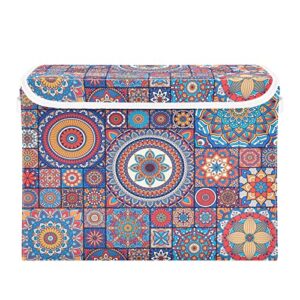 xigua purple mandala native storage bins with lids foldable large cube storage boxes with handles for home bedroom closet office (16.5x12.6x11.8 in)