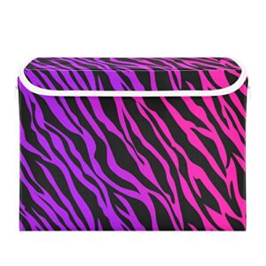 xigua zebra print wallpaper storage bins with lids foldable large cube storage boxes with handles for home bedroom closet office (16.5x12.6x11.8 in)