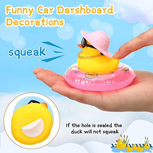Rubber Ducks for Dashboard, Self Adhesive Rubber Ducks Car Ornaments with Hat Necklace and Sunglasses, Funny and Cool (12, Cool Rubber Duck)
