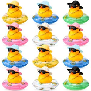 rubber ducks for dashboard, self adhesive rubber ducks car ornaments with hat necklace and sunglasses, funny and cool (12, cool rubber duck)