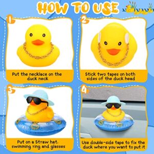 Rubber Ducks for Dashboard, Self Adhesive Rubber Ducks Car Ornaments with Hat Necklace and Sunglasses, Funny and Cool (12, Cool Rubber Duck)