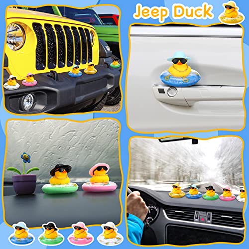 Rubber Ducks for Dashboard, Self Adhesive Rubber Ducks Car Ornaments with Hat Necklace and Sunglasses, Funny and Cool (12, Cool Rubber Duck)