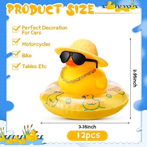 Rubber Ducks for Dashboard, Self Adhesive Rubber Ducks Car Ornaments with Hat Necklace and Sunglasses, Funny and Cool (12, Cool Rubber Duck)