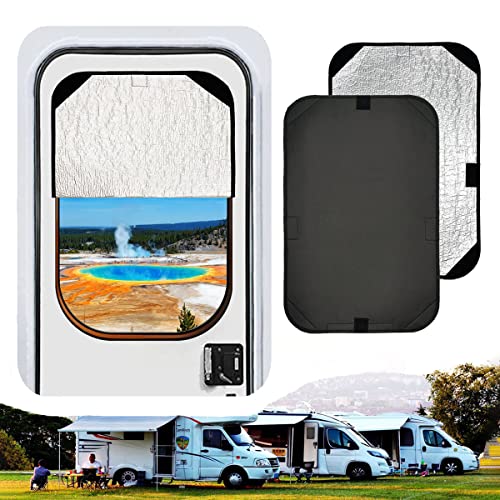 RV Door Window Shade Cover, Camper Trailer Sun Blackout Side Door Window Shade Cover, UV Rays Protectio, Side Door Window Shade Cover-Black (16 x 25 inch)