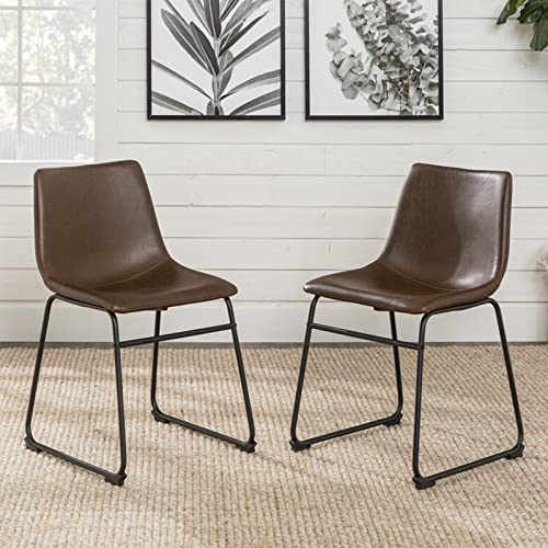 2 Pcs Dining Chairs Armless Accent Chairs PU Leather Bar Stools Indoor/Outdoor Kitchen Dining Room Chairs Modern Barstools with Metal Legs Upholstered, Home Office Kitchen Island Chair, Brown