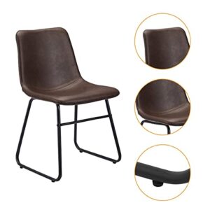 2 Pcs Dining Chairs Armless Accent Chairs PU Leather Bar Stools Indoor/Outdoor Kitchen Dining Room Chairs Modern Barstools with Metal Legs Upholstered, Home Office Kitchen Island Chair, Brown