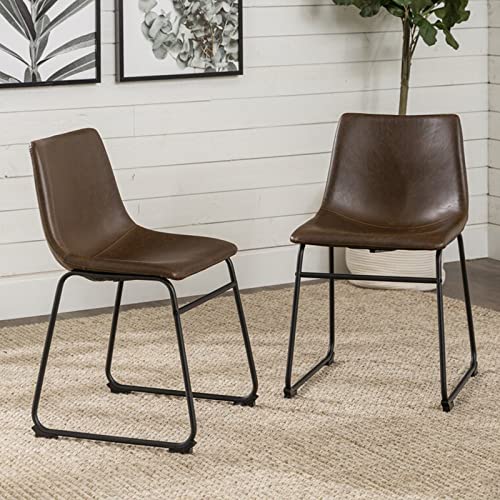 2 Pcs Dining Chairs Armless Accent Chairs PU Leather Bar Stools Indoor/Outdoor Kitchen Dining Room Chairs Modern Barstools with Metal Legs Upholstered, Home Office Kitchen Island Chair, Brown